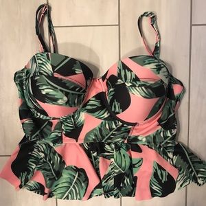 Pink banana leaf peplum bikini reversible bottoms